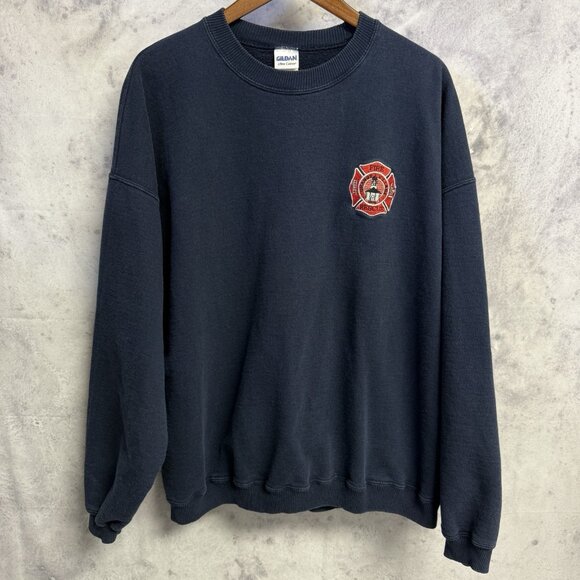 Vintage Fire Dept Sweatshirt Mens 2XL Blue Embroidered Orange Valley - Picture 2 of 7